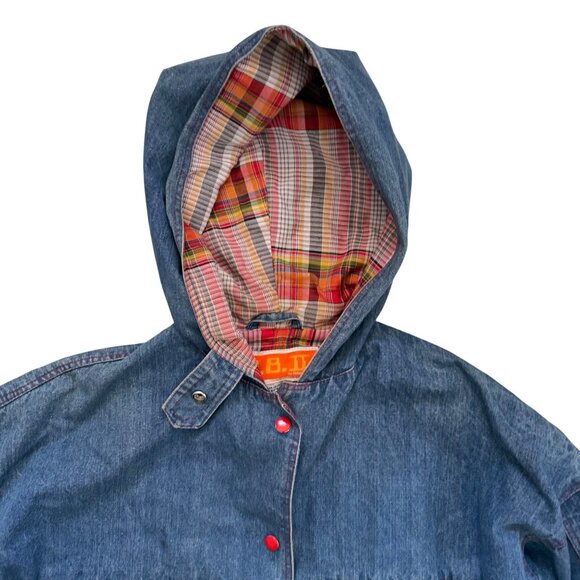 Vintage S.B.S Denim Hooded woman's Jacket With Plaid Lining & Red Accents - Picture 9 of 9